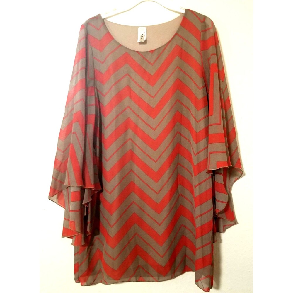 R. Rouge Blouse Womens Large Orange Tan Large USA Spring Bell Shape‎ Sleeve